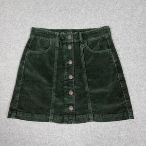 American Eagle Super Hi Rise A Line Corduroy Button Front Skirt Green Size 0